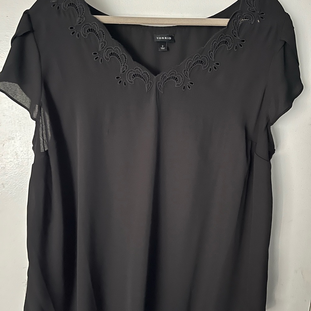 Torrid Black Chiffon Embroidered Neckline Women's Top